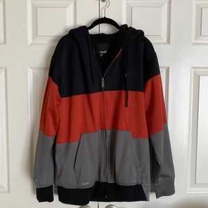 Volcom fleece multi color sip up jacket with hood. Like new.